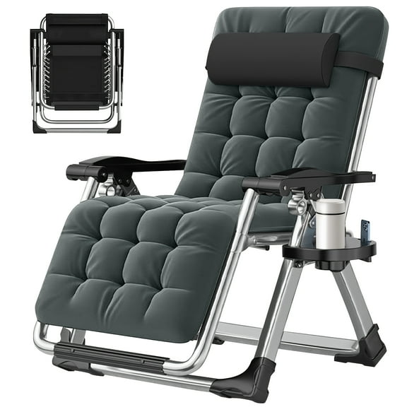 Chair, Reclining Lounge Chair With Removable Cushion And Cup Holder For Outdoor, Patio Recliner Folding Reclining Chair, Support Up To 440lbs