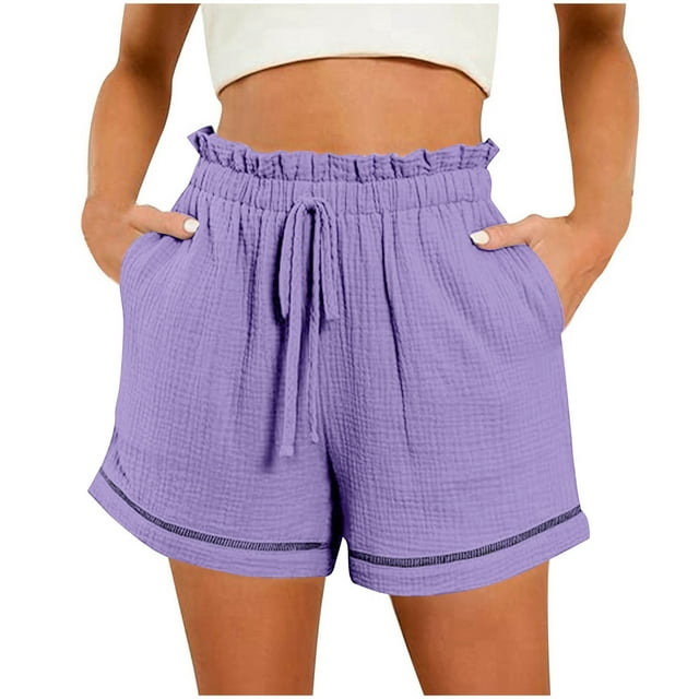 AQUARIVE Women's Shorts Drawstring Waist Fashion Loose Shorts Solid Color High Waisted With Pockets Wide Leg Spring Summer Breathable Athletic Gym Short Pants L