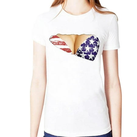 Women's Sexy Boobs American Flag fashion Print Short Sleeve Tunic Tops (The Best Sexy Boobs)