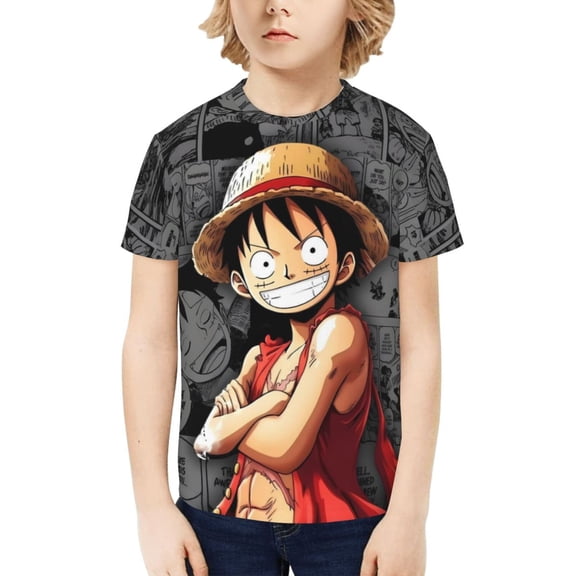 Youth Short Sleeve Tee Tops One Piece T-Shirt Kids Print Lu-ffy Shirts for Teen Boys Girls X-Large