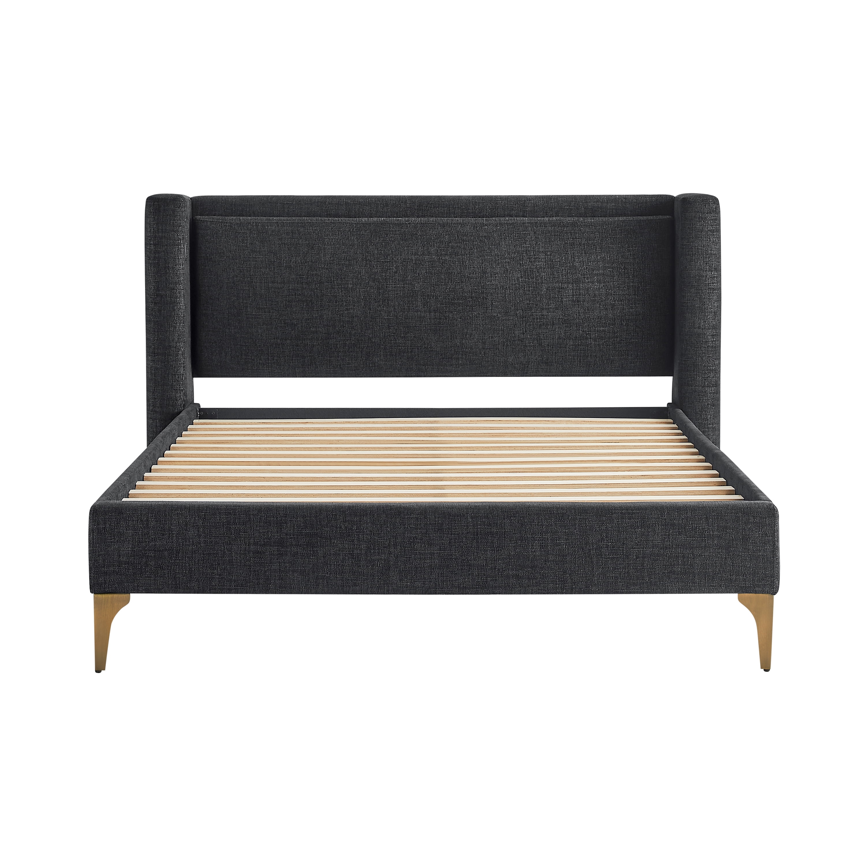Studio Living Shiloh Upholstered Wingback 41.9" Black Bed Frame, Queen