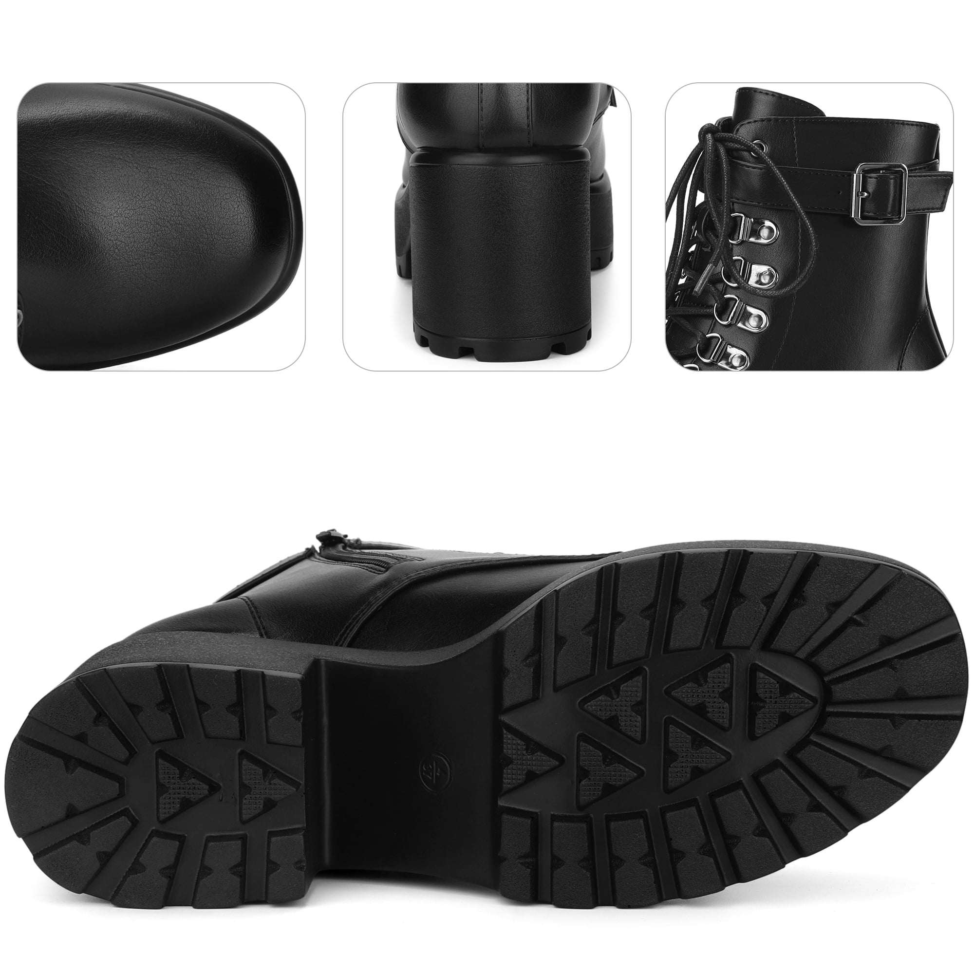 DARING DIVA Stylish Round Toe Platform Chunky Heels Combat Boots Black 9