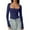 Blue-1, variant on Women's Sexy Square Neck Shirt Long Sleeve Slim Fitted Dressy Tees Basic Solid Fashion Y2k Going Out Crop Tops