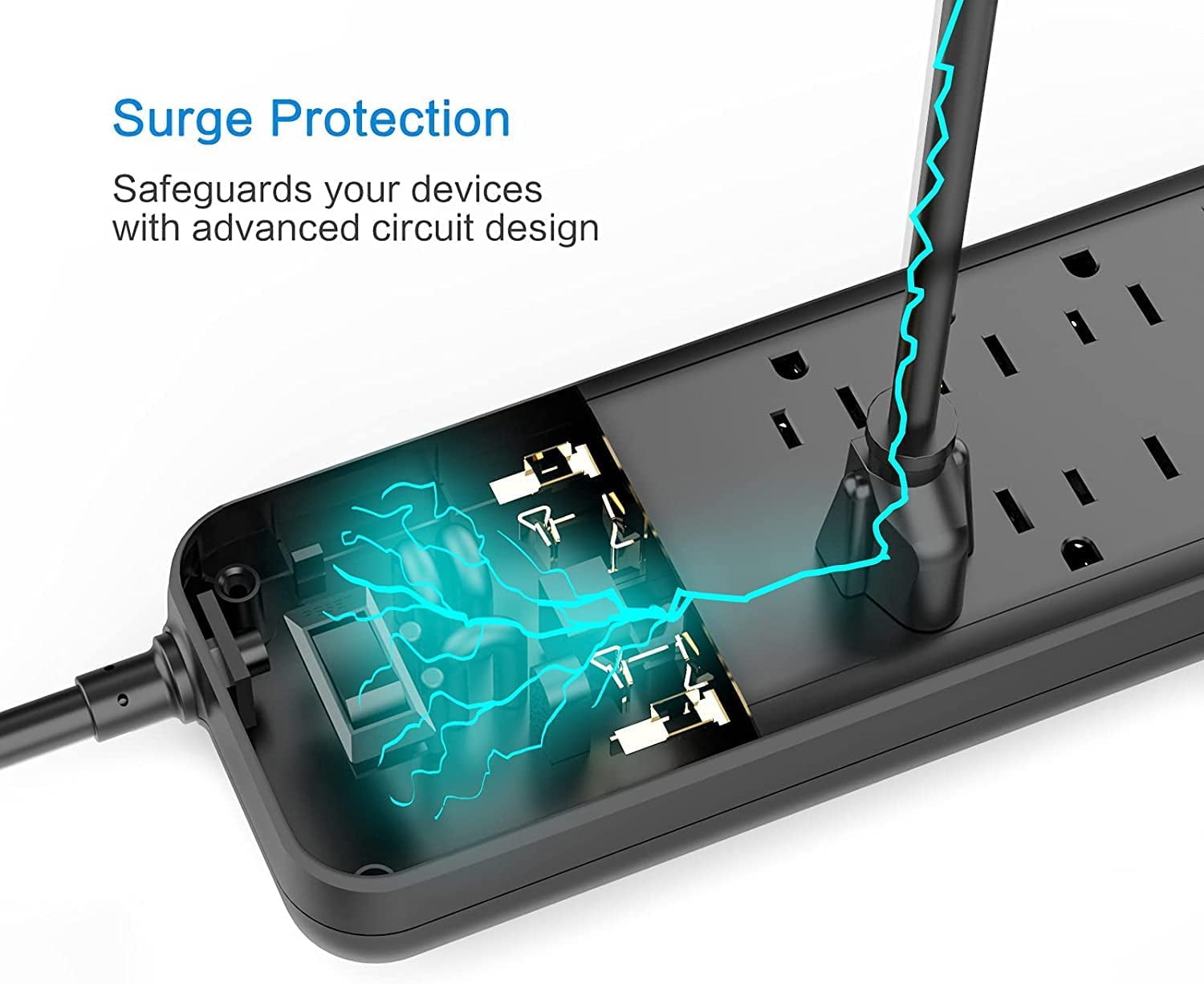 HITRENDS Surge Protector Power Strip - 12 AC Outlet 6ft Extension Cord, 5 USB Ports for Home Office, Black