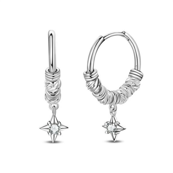 KUNSIR 925 Sterling Silver Starburst Charm Huggie Hoop Earrings For Women Party