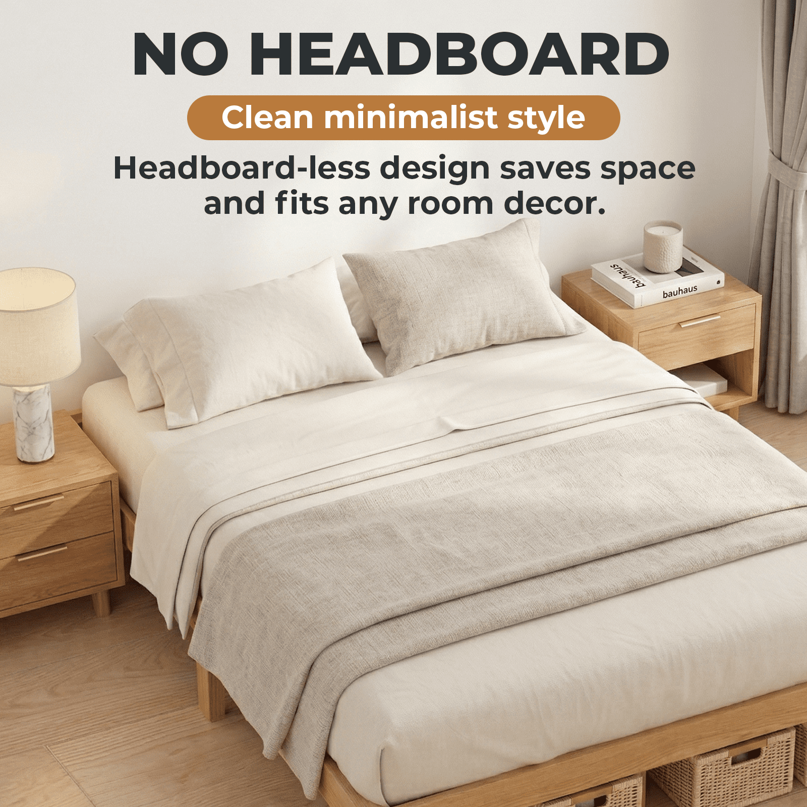 Alvantor Solid Wood Platform Bed Frame, Natural Pine, No Box Spring Needed, Underbed Storage – Twin, Full, Queen, King