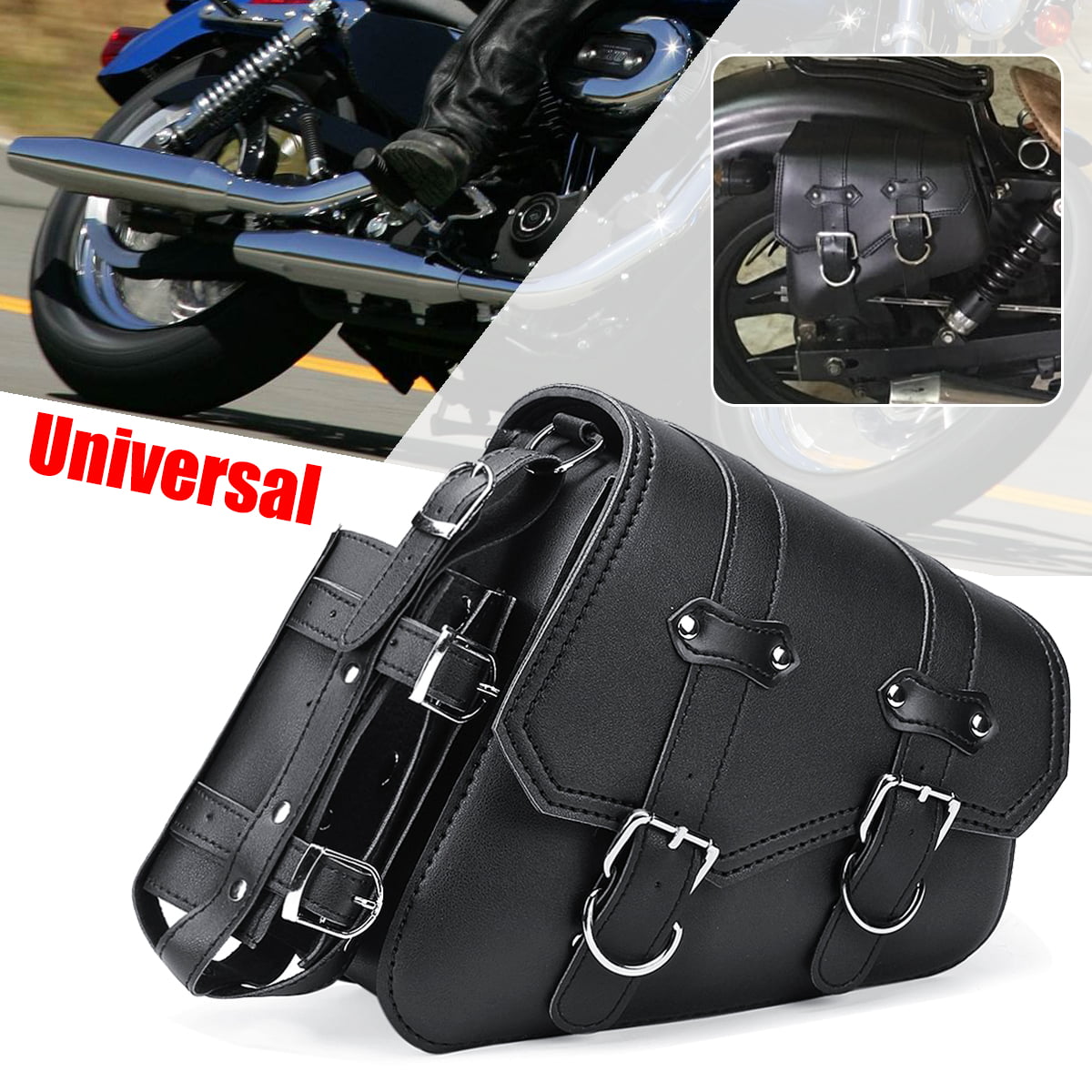 Black Synthetic Leather Motorcycle Scooter Bike Side Tool Bag Storage Saddle Bag 