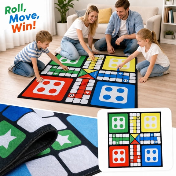 19.68" Four-Color Star Smiley Ludo Board Game Mat | Foldable Ludo Board Game | Portable Travel-Friendly Family Board Game | Indoor/Outdoor Fun for Kids & Adults | Traditional Retro Toy Tablecloth