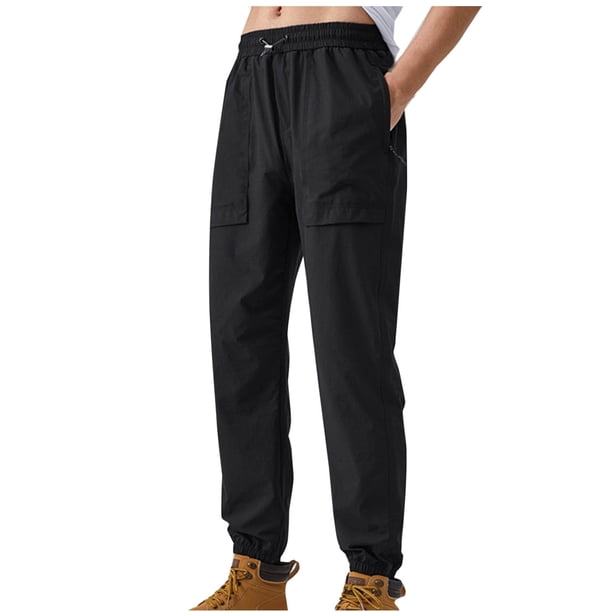 Pantalones largos para hombre, de seda de hielo, de color liso, finos, para trabajo al aire libre, holgados, frescos, informales, con cierre de tobillo, de poliéster.