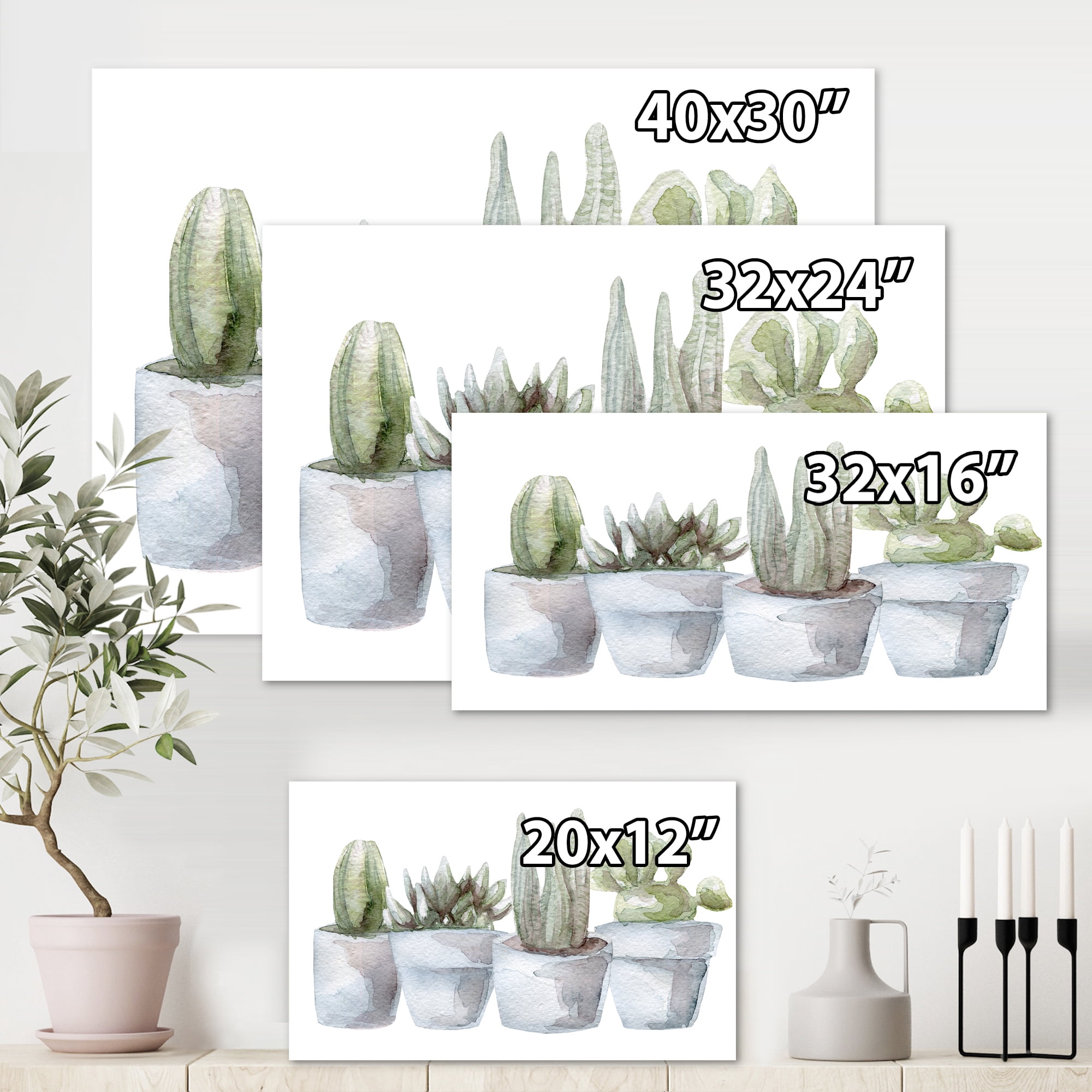 Succulent and Cactus House Plants V 8 in x 12 in Painting Canvas Art Print, by Designart