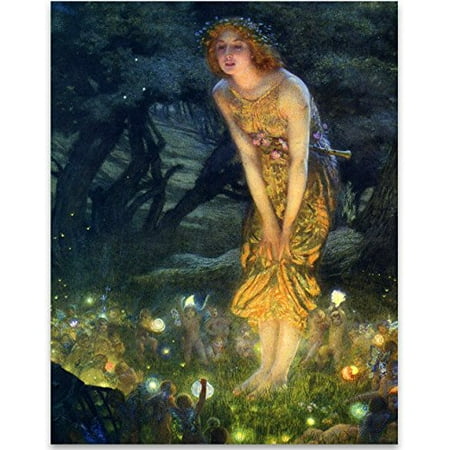 Gifts And Home Decor Fairy Painting Neoclassical Art Print - Midsummer Eve by Edward Robert Hughes - 11x14 Unframed Print - Perfect Vintage Home Decor and Great Gift for Those That Believe In Fairies a Pixie Dust ()
