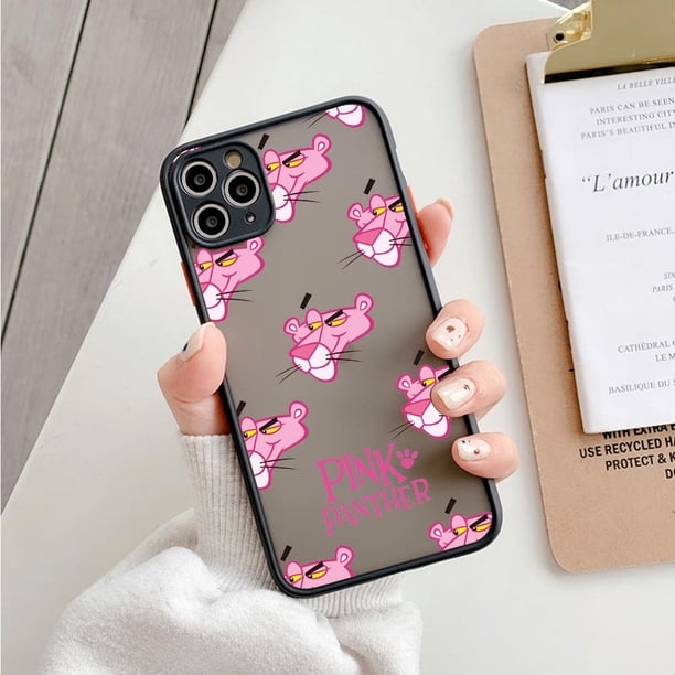 Fundas a prueba de golpes de dibujos animados para iPhone 13, 12, 11, 14 Pro Max, Mini, XR, XS, 7, 8 Plus, silicona transparente mate, divertida Pantera Rosa Fivean unisex