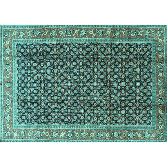 Ahgly Company Machine Washable Indoor Rectangle Persian Turquoise Blue Traditional Area Rugs, 5' x 7'