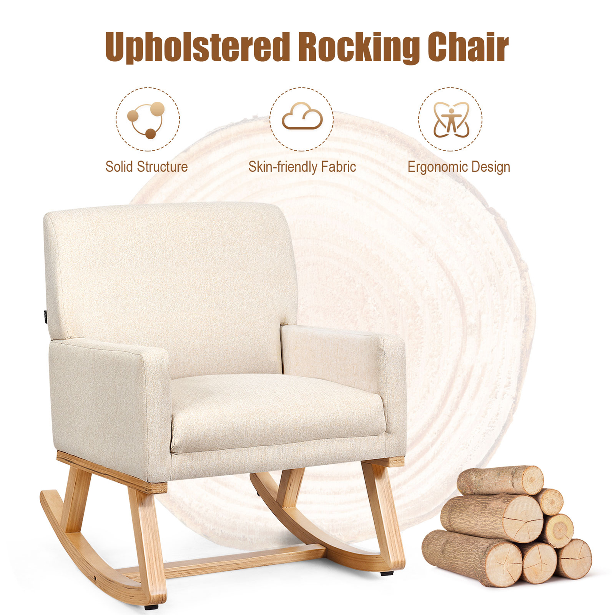 Gymax Mid Century Fabric Rocking Chair Upholstered Accent Armchair Lounge Chair Beige