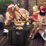 GARTIO 42 Round Propane Fire Pit Table 50,000 BTU Steel Gas Fire Pit with Removable Lid, Cover and Blue Glass Rocks, Outdoor Fireplace Set