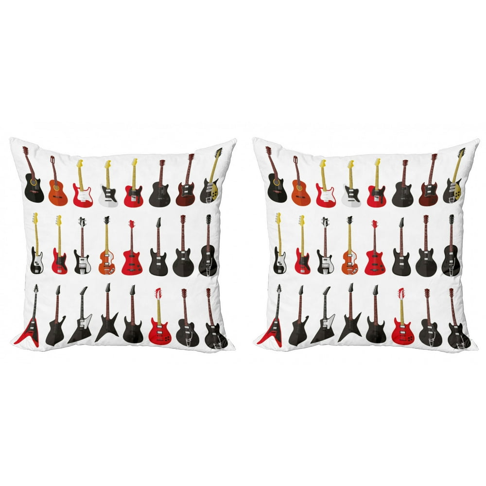 Guitar Throw Pillow Cushion Cover Pack of 2, Musical Instruments Set