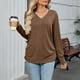 thumbnail image 5 of Tops de otoño para mujer,Blusa informal de manga larga con cuello en V para mujer, de imitación de tela, cómoda para uso diario, ideal para el hogar y el trabajo, sopatenor, 5 of 8