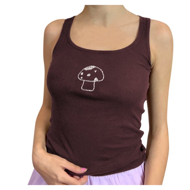 Gibobby Estampado recortado Top corto Camisole Tank Blusa Mini Slim Mujer Blusa de mujer(Marrón,G)