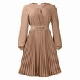 thumbnail image 3 of Midi Dress for Women Church Dress Fashion High Waist Business Casual Dress Cocktail with Belt Khaki L, 3 of 9