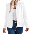 thumbnail image 2 of Women's Waffle Texture Zip Up Jacket, Long Sleeve Lightweight Cardigan, Casual Loose Fit Sweatshirt, Soft Fall Fashion Top, Breathable Open Front Coat, Comfortable Layering Piece White L, 2 of 8