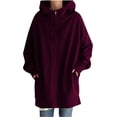 thumbnail image 3 of LAKIDAY Womens Long Zip Up Hoodie Jacket Oversized Sweatshirts Fleece Casual Pockets 2023 Fall Drawstring Long Hooded Coats, 3 of 6