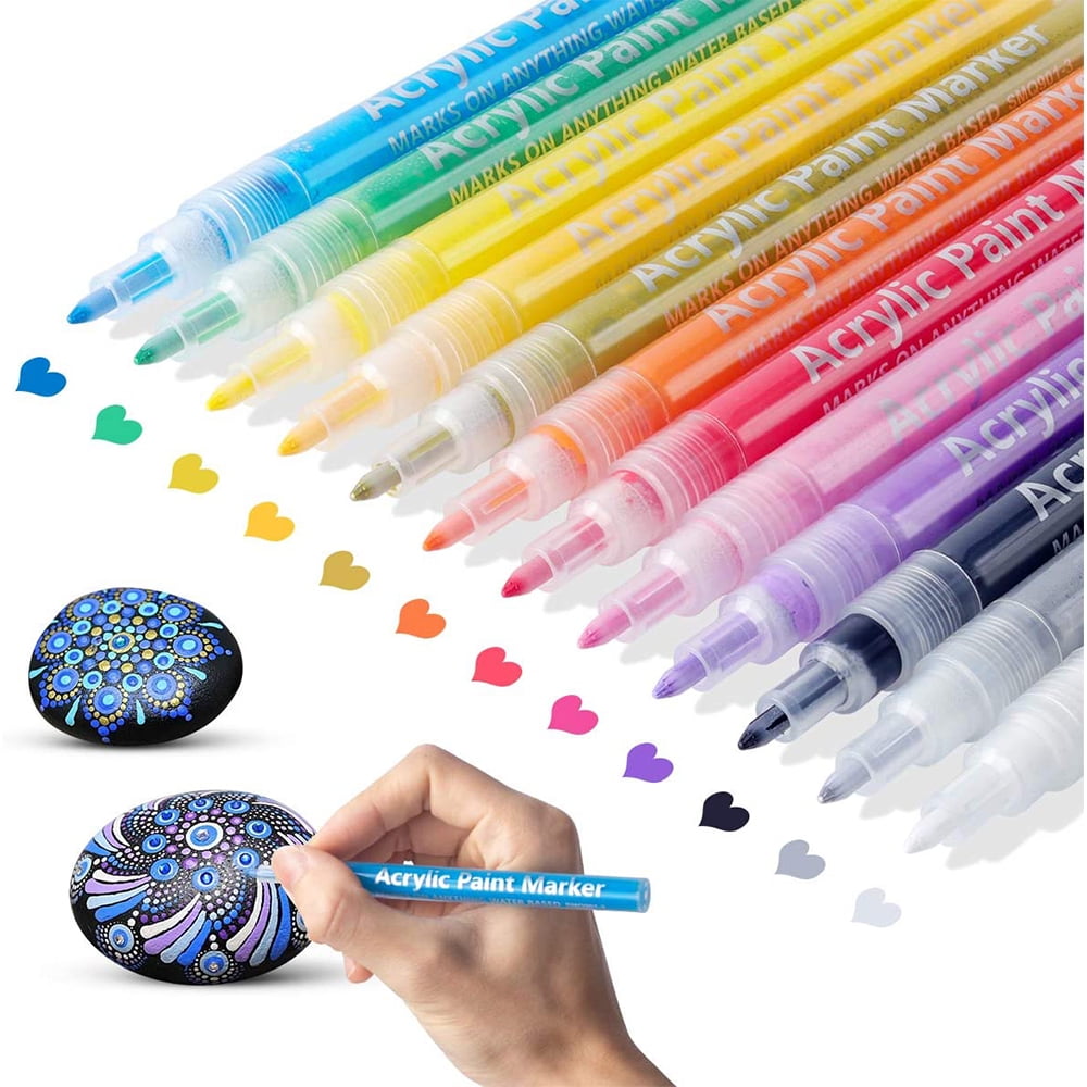Ideal for Craft,Glass,Fabric,ect, Set of 12 Acrylic Paint Markers