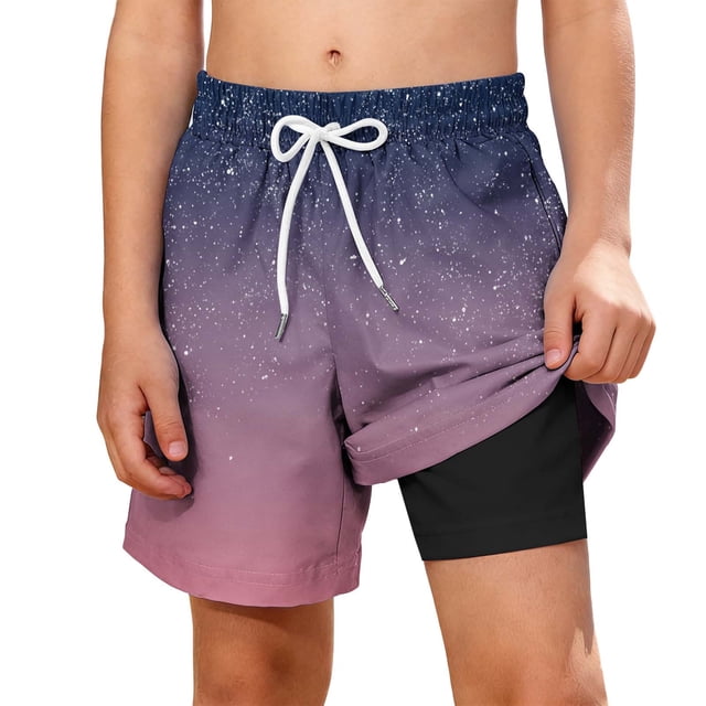 Zpanxa Boys Polyester Shorts Print Pattern with Double Layer Pockets Elastic Waistband Beach Sports Shorts 13 Years