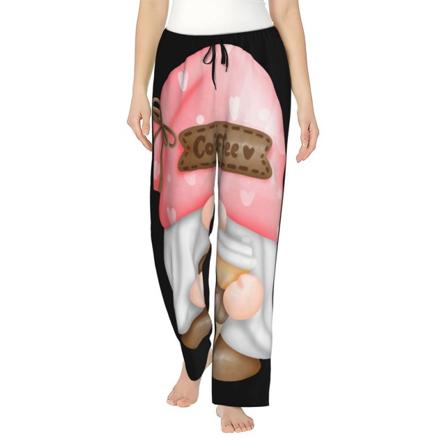 Fotbe Coffee Gnome (1) Pantalones de Pijama para Mujer, Pantalones de Dormir, Pantalones Pj con Cordón y Bolsillos-Large