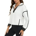 thumbnail image 4 of Onfers Womens  Cropped Sweatshirt Half Zip Fleece Pullover Oversized Jacket with Pockets S White, 4 of 5