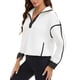 thumbnail image 4 of Sudadera recortada para mujer INSPIRE CHIC con media cremallera, forro polar, chaqueta oversized con bolsillos XL blanca, 4 of 5