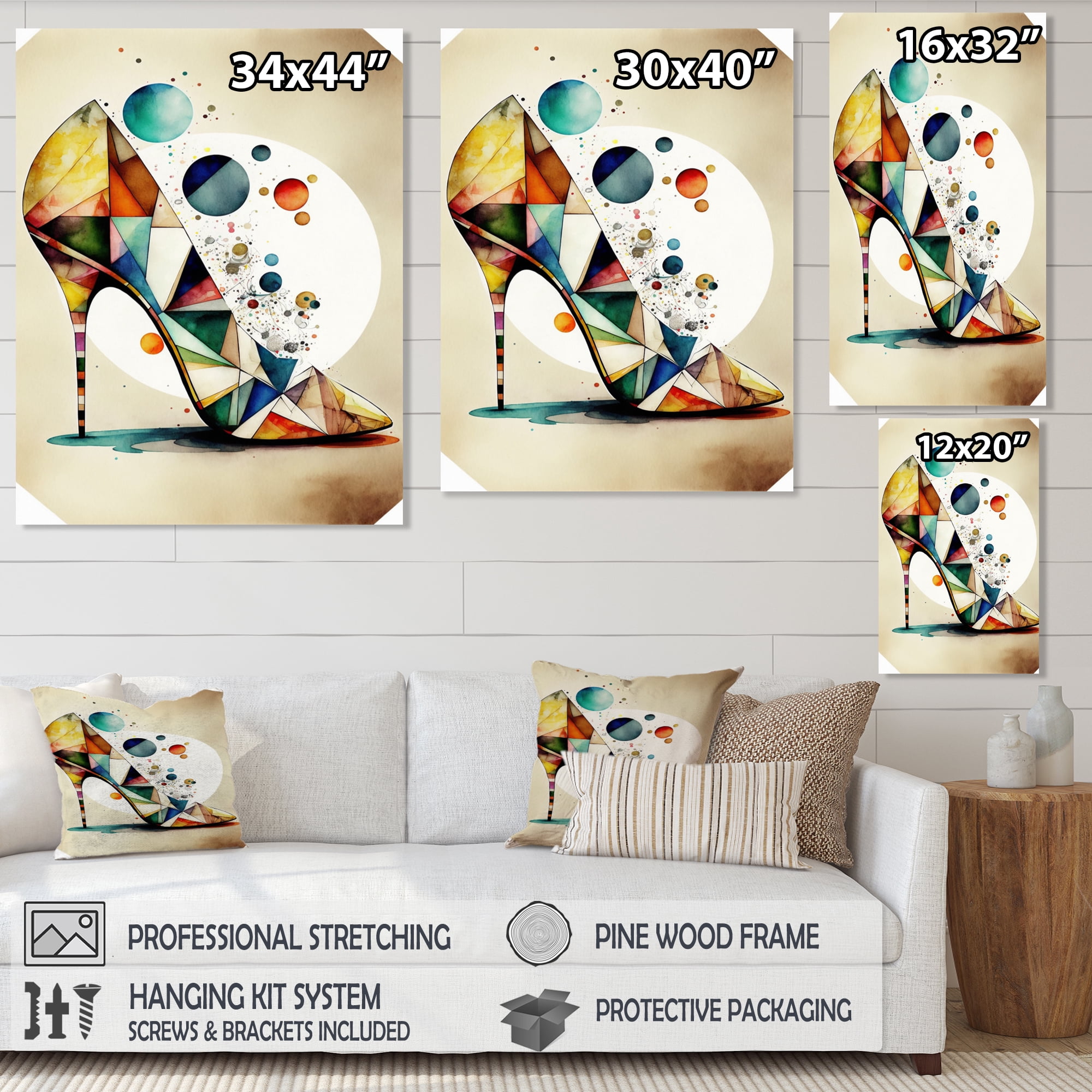 Designart Retro Art Deco High Heel Shoe X Canvas Wall Art