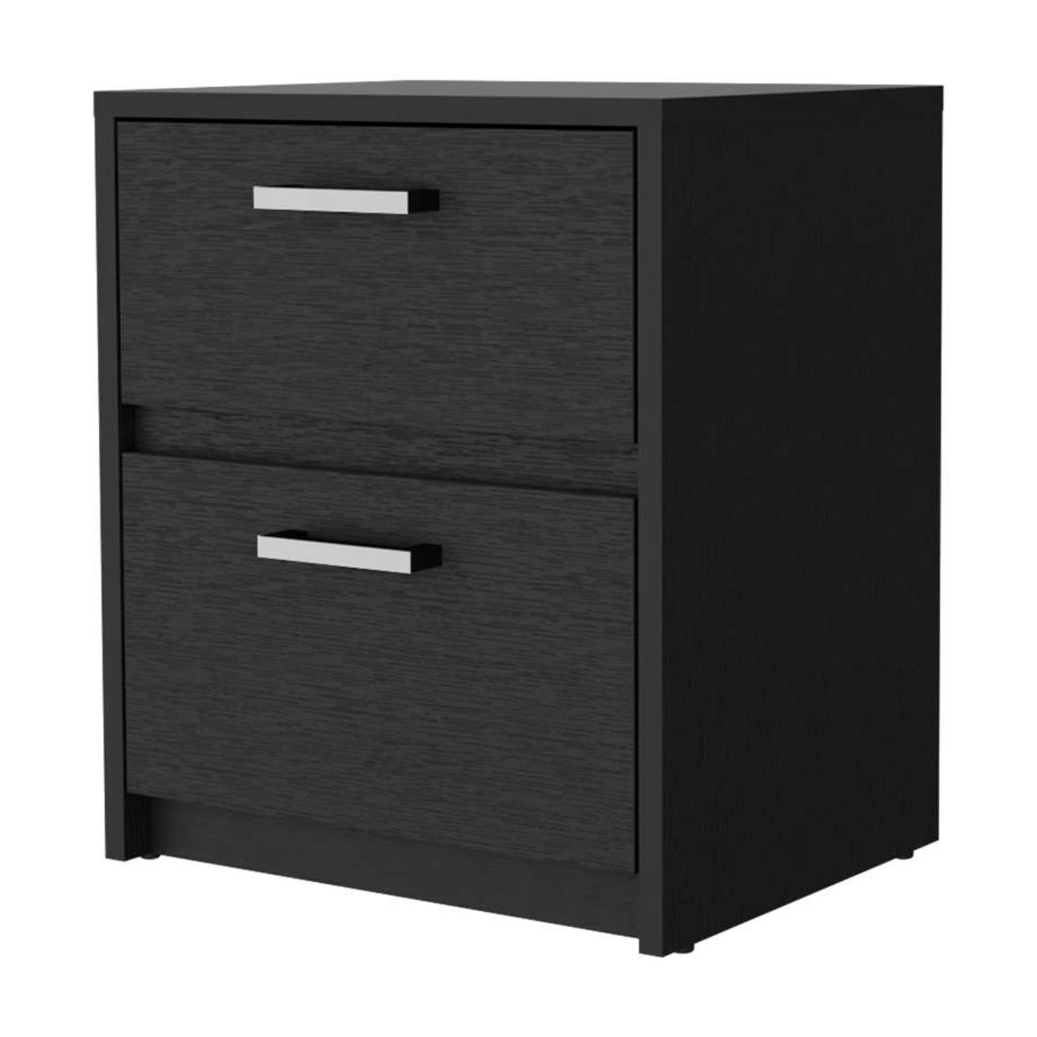 Myrtle 2 Drawers Nightstand, Black Engineered Wood Bedside Table with Metal Handles