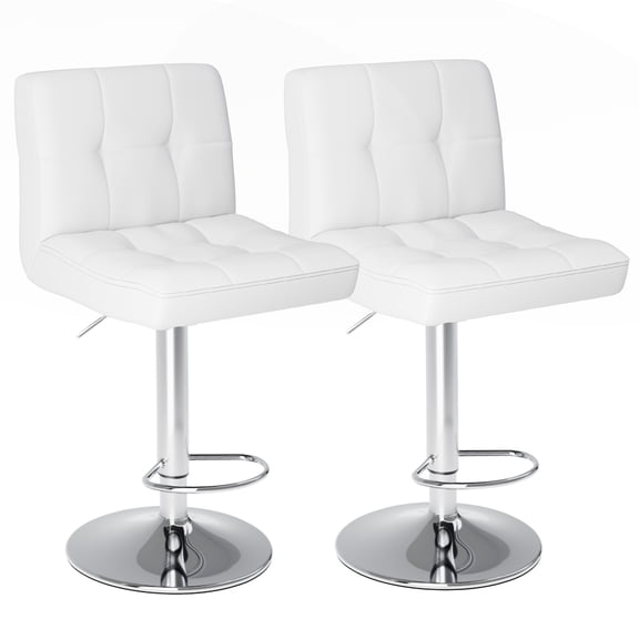 TOPCOMFY Bar Stool Set of 2 with Adjustable Height, Swivel, PU Leather for Kitchen Island, White