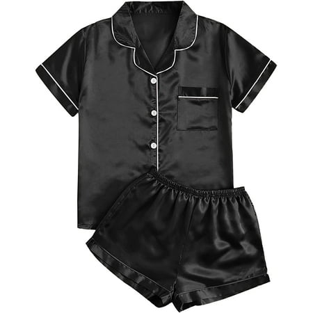 

ZWQIANFENGXI Women s Short Sleeve Sleepwear Button Down Shirt and Shorts Pajama Set
