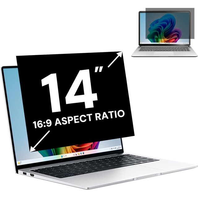 REJODA-14 Inch 16:9 Laptop Privacy Screen Filter, Computer Monitor Privacy Shield and Anti Glare Blue Light Filter, Removable 14" Privacy Screen and Scratch Resistant