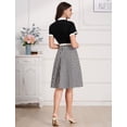 thumbnail image 4 of IWEMEK Women 50s Style Dresses Vintage Swing Dress Short Sleeve Tie Neck Midi Prom Dress with Belt Summer Fall A Line Tea Party Dress XL Black Stripe, 4 of 9