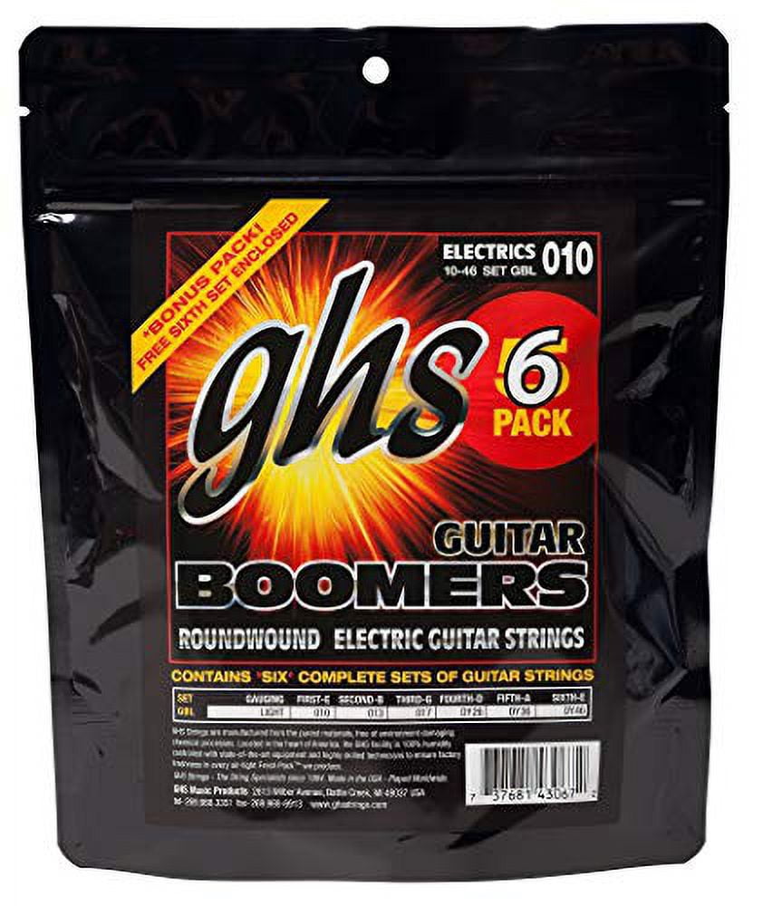 GHS Strings GBL-5 Guitar Boomers, Nickel-Plated Electric Guitar Strings, Light, 6 Pack (.010-.046)