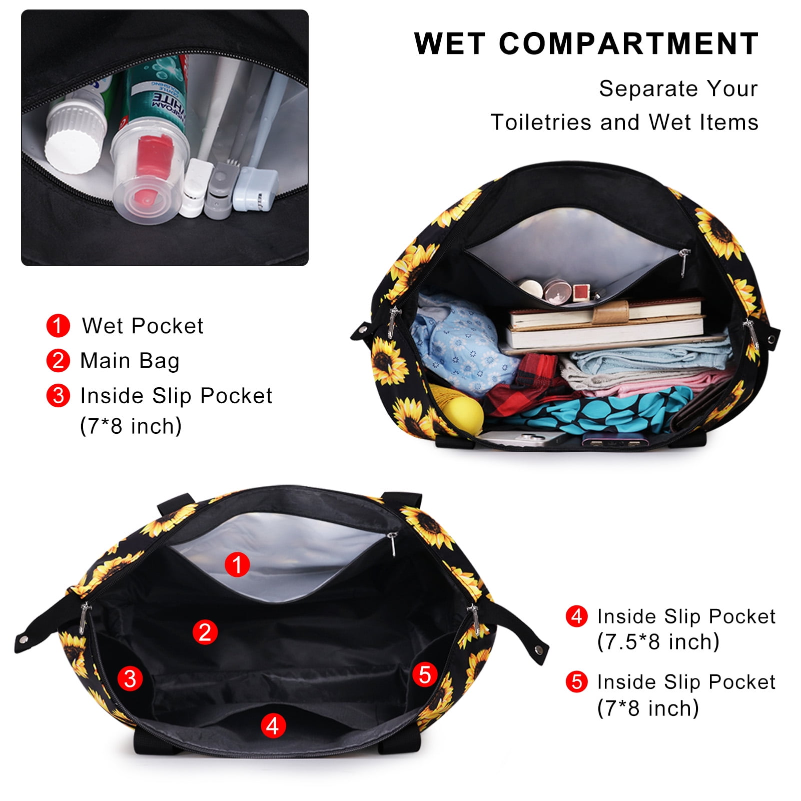 Duryarhall Foldable Multiple Pockets Sports Tote Handbag Single Shoulder Waterproof Travel Bag