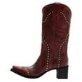 thumbnail image 2 of FSJ Women Western Cowboy Studded Pull On Mid-Calf Boots Square Closed Toe Block Wooden Low Heel Cowgirl Retro Stylish Boots Shoes Size 8 Red, 2 of 4