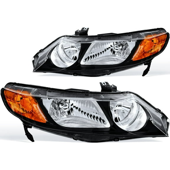 Headlights For 2006-2011 Honda Civic Sedan 4Dr Headlight Chrome Housing Amber Corner Pair
