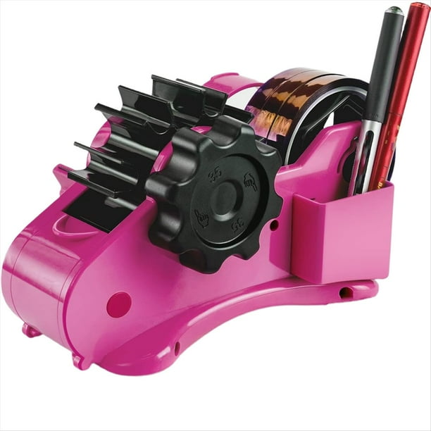 Dispensador de Cinta Térmica Rosa con Ranura para Bolígrafo, Semiautomático, de Escritorio, de 3/4 de Pulgada, para Sublimación, para Oficinas y Almacenes.
