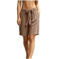thumbnail image 2 of Cagogo Women's Drawstring Loose Shorts Summer Casual Flowy Beach Shorts Elastic Waist Comfy Lounge Trousers Fashion Beachwear Clothes, Brown M, 2 of 5