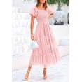 thumbnail image 4 of Vestido MIDI con fruncidos y tul color rosa claro para mujer PRETTYGARDEN talla XL, 4 of 7