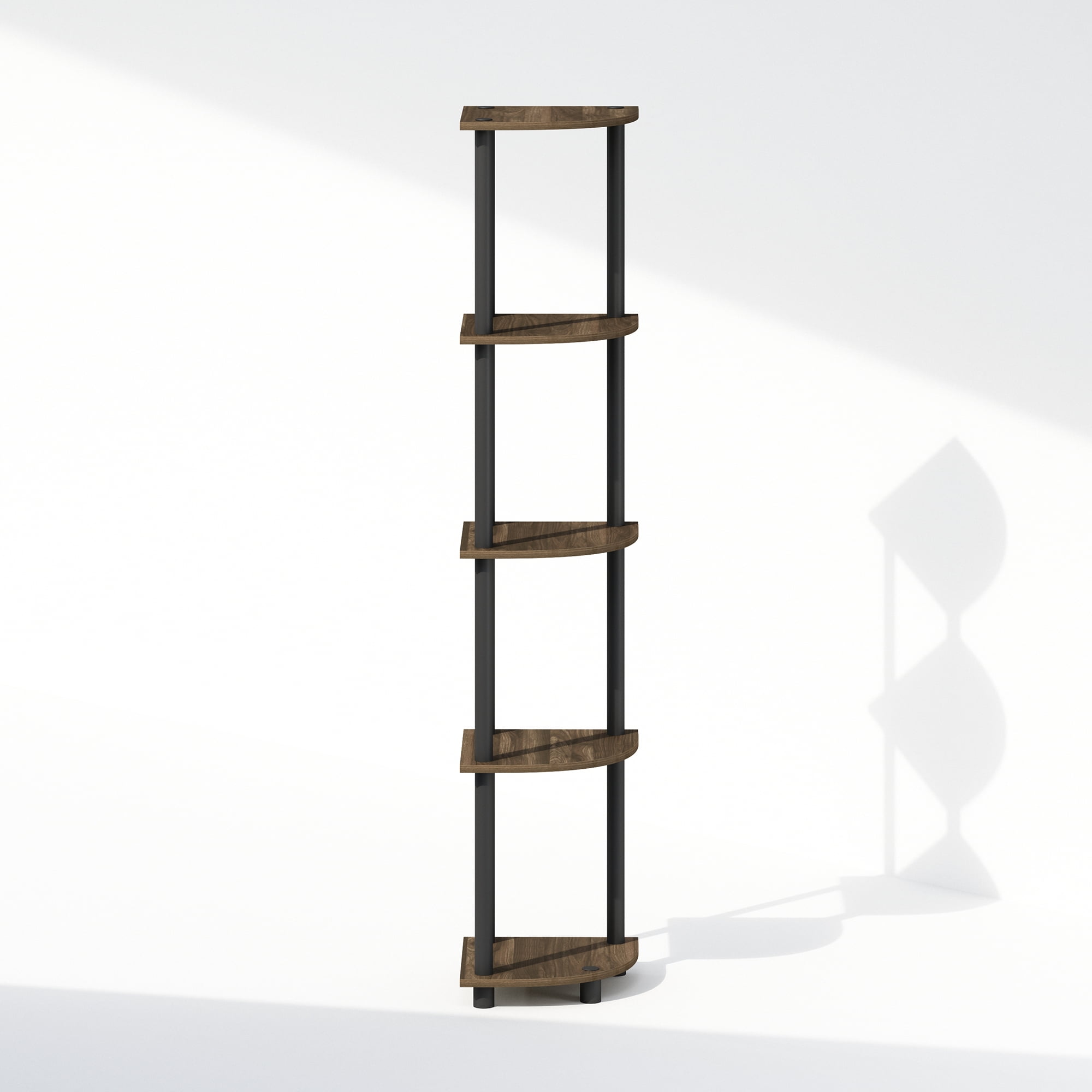 Furinno Turn-N-Tube 5 Tier Corner Bookcase, Particle Board Columbia Walnut/Black, 9 lb
