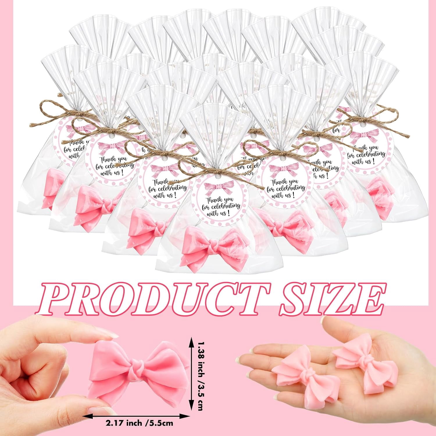 40 Sets Pink Bow Baby Shower Soap Favors Girl for Guests Coquette Cute Soap Favors Baby Shower Return Gifts Bulk with Bags Twines Thanks Tags for Girl Birthday Gender Reveal