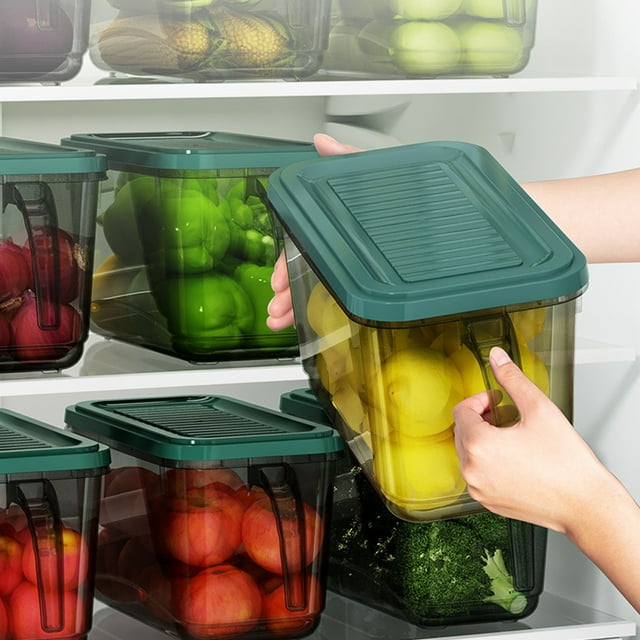 Fiudx Contenedor de Almacenamiento para Refrigerador, Organizador Apilable con Asa, Mantiene Los Productos Frescos, Almacenamiento Versátil de Alimentos, Ideal para Verduras y Carne, Diseño de Plásti