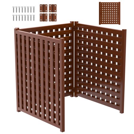 Air Conditioner Cover Fence, 3-Piece Slim Privacy Barrier, Red Brown, Crack Resistant, Garden Enclosure, for Yard, Resort, Campground