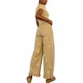 thumbnail image 3 of sicmoss Women's Khaki Cotton Barrel Jeans Y2K Wide Leg Baggy Ruffle Hem with Pockets, 3 of 7