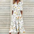 thumbnail image 2 of VBTAPA Summer Dresses for Women Boho Floral Long Dress Short Sleeve Henley Neck Maxi Dresses with Pockets White M, 2 of 6