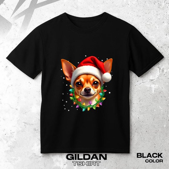 Chihuahua Dog The Christmas Father Hat Xmas Lights Merry Christmas Pajama Owner Unisex T-Shirt, up to size 5XL.